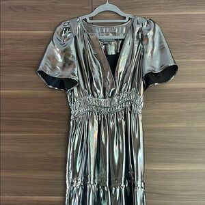 Anthropologie metallic silver maxi dress XS